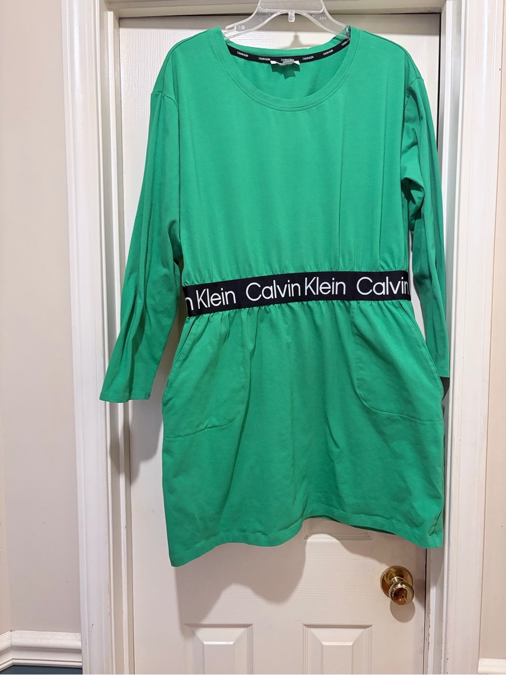 Calvin Klein Bright Green Dress with Black Logo Trim